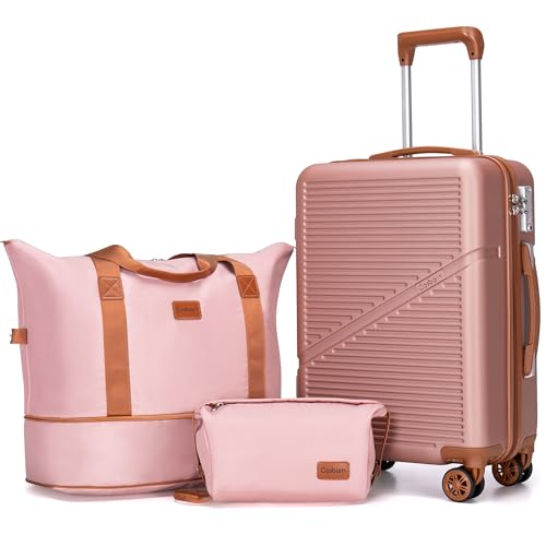 Cosbarn Carry On Luggage,3 Piece Carry On Suitcase,22x14x9 Airline Approved | Lightweight ABS Hardside Luggage, TSA-Approved Lock,Suitcases with Wheels,20Inch,Matching Duffle Bag,For Men&Women - color: RoseGold, style: Carry on Luggage With Duffel Bag