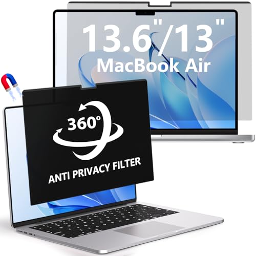360° Magnetic Privacy Screen for MacBook Air 13.6 Inch (2022-2025, M2/M3/M4), Removable Screen Protector with Webcam Cover to Anti Glare Blue Light 13.6 Inch Privacy Screen Shield - size: Privacy Screen MacBook Air 13.6 Inch