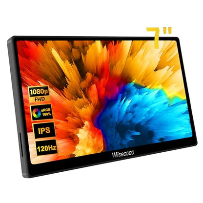 wisecoco 7 inch Portable Monitor Touchscreen IPS 1080P 1920x1080 120Hz Mini LCD Display Second Screen USB C HDMI Ultra Thin for Raspberry Pi 5/4 Switch PS5 Xbox Laptop PC