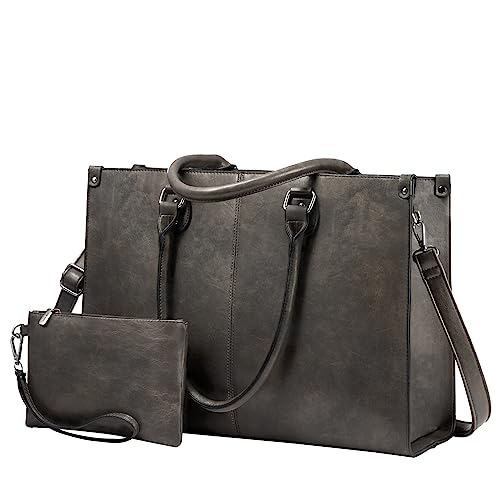 LOVEVOOK Laptop Tote Bag for Women, 15.6 Inch Professional Work Bag with Matching Clutch, Waterproof Vintage Leather Computer Tote for Office, Business Travel & Daily Use, Gift for Women - color: Black Coffee, size: 15.6 inch
