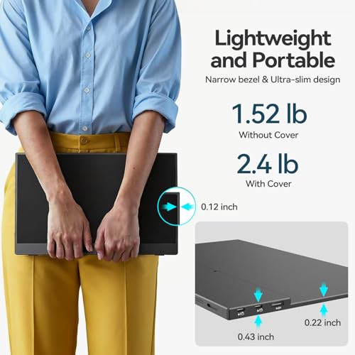 Intehill 15.6" FHD Portable Laptop Monitor | 1920x1080 IPS External Display | Dual-Speakers, Ultra-Slim Aluminum Alloy Design, Magnetic Folio Stand, USB-C & HDMI Second Screen for Laptop, F15ZA - color: Black
