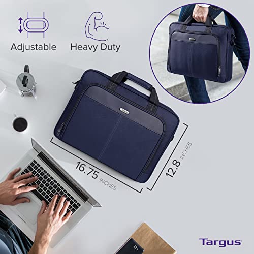 Targus 15-16 Inch Classic Slim Laptop Bag, Blue - Ergonomic Briefcase and Messenger Bag - Spacious Foam Padded Laptop Bag for 16" Laptops and Under (TCT027US) - color: Blue, size: 16 inch