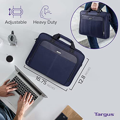 Targus 15-16 Inch Classic Slim Laptop Bag, Blue - Ergonomic Briefcase and Messenger Bag - Spacious Foam Padded Laptop Bag for 16" Laptops and Under (TCT027US) - color: Blue, size: 16 inch