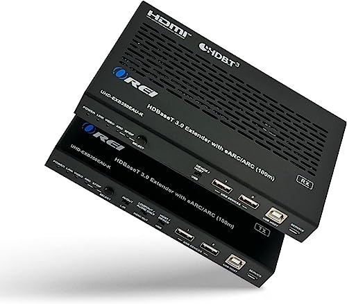 OREI 4K eARC HDMI Extender Balun HDBaseT 3.0 UltraHD 4K @ 60Hz 4:4:4 Over Single CAT5e/6/7 Cable with HDR, LAN, ARC & IR Support, RS-232 Up to 330 Ft Audio Out - Power Over Cable - LAN Out | HDBaseT, ARC HDMI Extender – HDR10+, Dolby Vision, USB KVM, HDMI