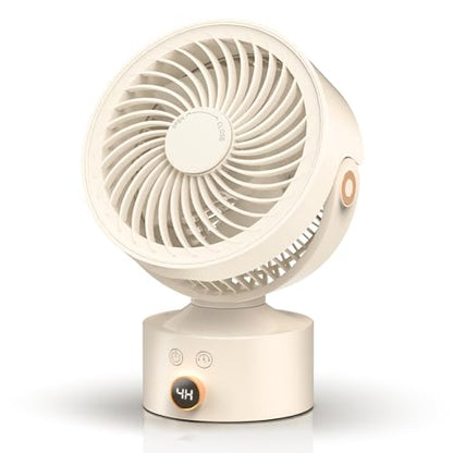 Desk Fan Small Oscillating for Bedroom, 9 Inch Quiet Desk Fan Air Circulator with 3 Speeds, 4H Timer, Rechargeable Desk Fan for Office/Dorm/Room-Beige
