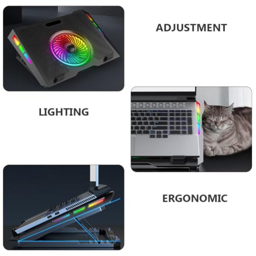 Alasum Foldable Laptop Cooling Pad with Low Noise Fans and RGB Lighting Effects Plastic and Iron Mesh Laptop Stand with Five Levels of Height Adjustment