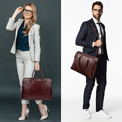 Blofinche Laptop Messenger shoulder bag: Genuine Leather work Briefcase 13.3 15.6 inch designer Satchel handbag - color: Coffee, size: 15.6 inch