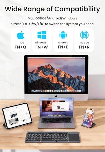 LAMA Foldable Bluetooth Keyboard with Trackpad, Wireless Portable Ultra-Slim Foldable Keyboard for iPad Tablet Smartphone iOS Android Windows PC, Grey