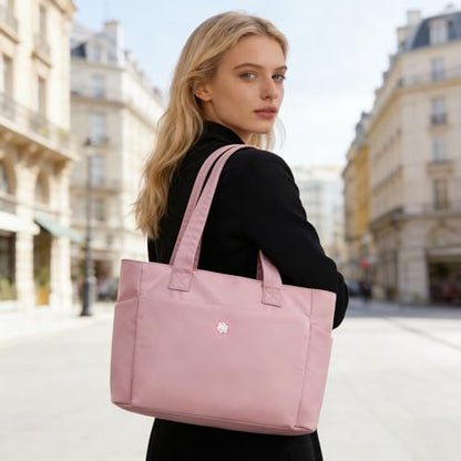 questAll Lightweight Large Capacity Laptop Tote for Women, Waterproof Carnvas Shoulder Bag, Fits 15" Laptop 9006 - color: Pink