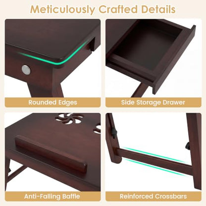 Giantex Bamboo Laptop Desk for Bed, Adjustable Foldable Bed Tray Table (Coffee) - color: Coffee