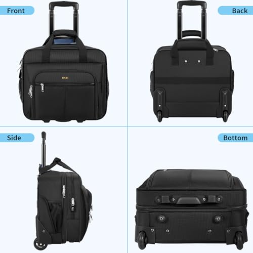 Rolling Laptop Briefcase Water-Resistant 17.3" Roller Computer Bag with wheels Travel Rolling Laptop Bag with RFID Pocket Lockable Zipper Underseat Carry On Luggage Work Travel Business Men Women