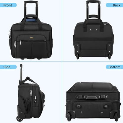 Rolling Laptop Briefcase Water-Resistant 17.3" Roller Computer Bag with wheels Travel Rolling Laptop Bag with RFID Pocket Lockable Zipper Underseat Carry On Luggage Work Travel Business Men Women