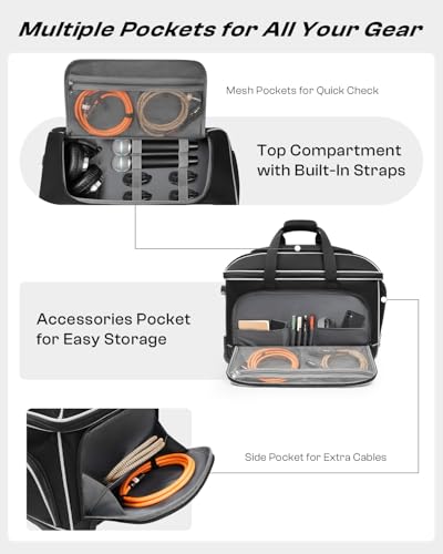 AUROTIER Large Rolling DJ Cable Bag with Wheels, Reinforced Padded Gig Bag with 8 Detachable Divider, Multi-Pocket for 17" Laptop, Microphone, Cord, Headset & Music Accessories