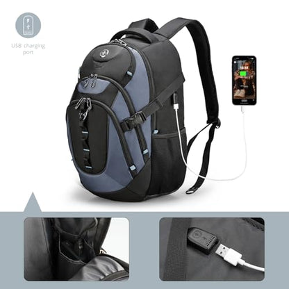 Swissdigital Design Laptop Backpack with USB Charging Port, Travel Backpack Fits 15.6-Inch Computer, 31l College School Backpack for Men, Haze Blue/Black | SD803-16 - color: Haze Blue/Black