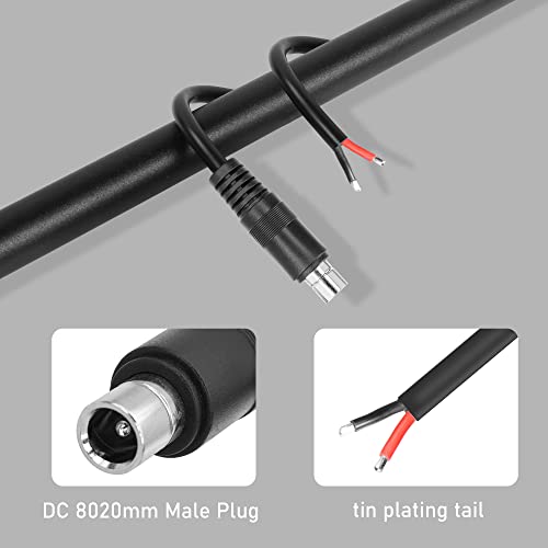 GINTOOYUN 2 PCS DC8020 Connector Pigtail Cable DC 8.0MM x 2.0MM Male Plug to Bare Wire Open End Power Cable Supply Repair Cable, for Portable Power Station (0.3m)