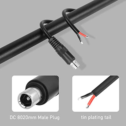 GINTOOYUN 2 PCS DC8020 Connector Pigtail Cable DC 8.0MM x 2.0MM Male Plug to Bare Wire Open End Power Cable Supply Repair Cable, for Portable Power Station (0.3m)