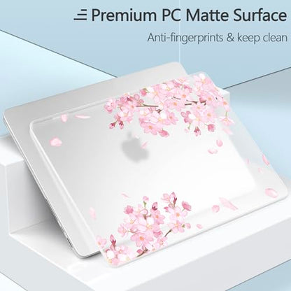 Designed for M5/M4/M3/M2 MacBook Pro 14 inch Case 2025 2024 2023 2021 Model, Ultra-Thin Hard Shell Case with Keyboard Cover & USB Adapter & Webcam Cover, Cherry Blossoms - color: Fluttering Cherry Blossoms