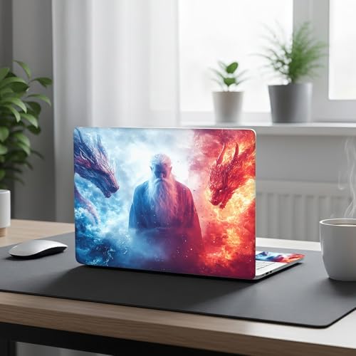 Aesthetic Laptop Skin Cover,12-15.6 Inch Universal Vinyl Sticker Decal,Waterproof Scratch-Resistant Notebook Wrap,Removable Residue-Free Protector,Dragon Wizard Fire - color: Dragon Wizard Fire