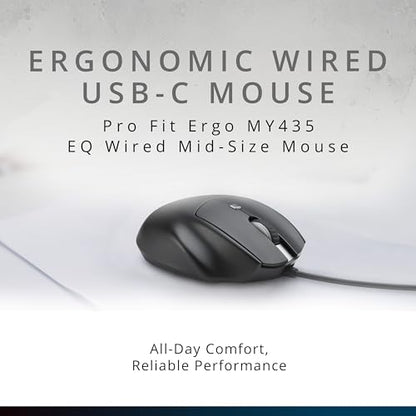 Kensington USB-C Wired Mouse, Pro Fit Ergo MY435 EQ Wired Mouse, for Small to Medium-Sized Hand, Programmable Buttons, Quiet-Click Buttons, USB-C Connection - Black (K72512NA) | Fits small to medium hands, programmable and quiet-click buttons, USB-C conne