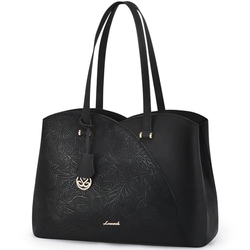 LOVEVOOK Laptop Tote Bag for Women Teacher Work, Leather Tote Bags Laptop Bag, Professional Computer Bag Large Purses Fashion Handbag, Fits 15.6 Inch Laptop - color: Black-embossed, size: 15.6 Inch