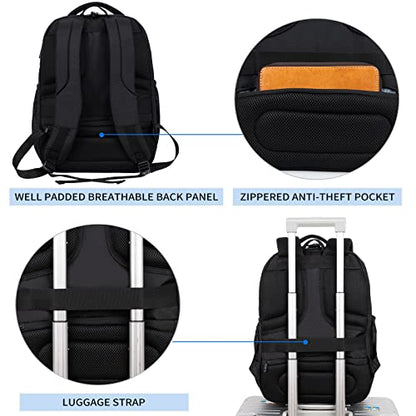 KROSER Travel Laptop Backpack 17 Inch Large Computer Backpack Black | Water-Repellent Daypack, USB Charging Port, RFID Pockets, for Work/Business/College/Men/Women, Quilted - color: Quilted Black