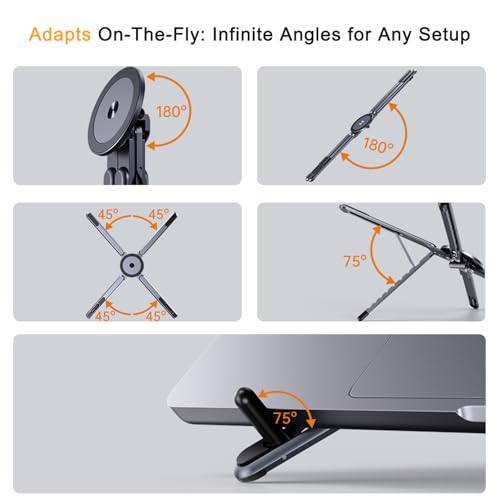 Metal Laptop Stand, 3-in-1 Magnetic Foldable Tablet Phone Holder | Pocket-Sized & Portable, Adjustable Laptop Riser for Desk, N55 Powerful Magnets, Ergonomic View Mount for Home Office, Travel