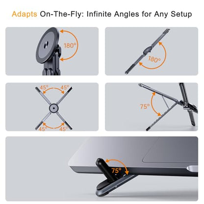 Metal Laptop Stand, 3-in-1 Magnetic Foldable Tablet Phone Holder | Pocket-Sized & Portable, Adjustable Laptop Riser for Desk, N55 Powerful Magnets, Ergonomic View Mount for Home Office, Travel