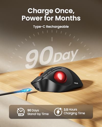 ProtoArc EM02 Wireless Trackball Mouse, Ergonomic Thumb Ball Control, Red | 0/15° Adjustable Angle for Different Wrist Positions, Connect 3 Devices Via Bluetooth/2.4G USB-A, Rechargeable Battery - color: Red