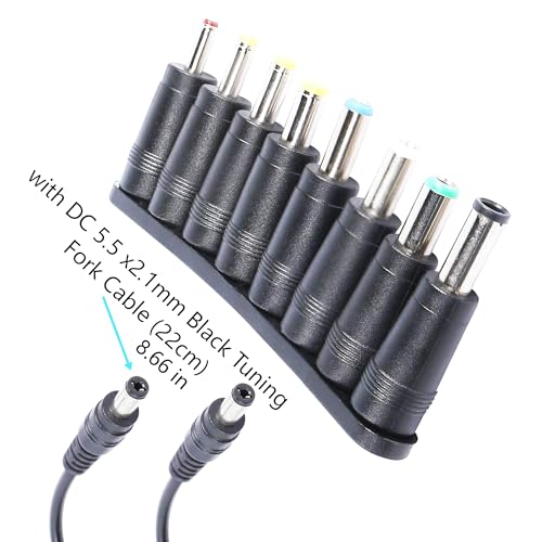 DC Power Adapter DC5521 Laptop Plug 5.5mmx 2.1mm Female to Male | 8-in-1 Universal Connector Adapter with DC 5.5mm x2.1mm Black Tuning Fork Cable 8.66 in/22cm