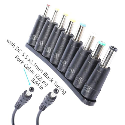DC Power Adapter DC5521 Laptop Plug 5.5mmx 2.1mm Female to Male | 8-in-1 Universal Connector Adapter with DC 5.5mm x2.1mm Black Tuning Fork Cable 8.66 in/22cm
