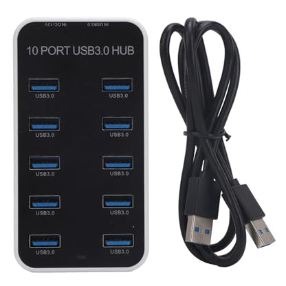 Diyeeni USB 3.0 Hub 10 Port Data Hub Splitter with Individual On Off Switches, 5Gbps High Speed USB Expander for Laptop PC Printer Hard Drive Flash Drive, Powered Docking Station