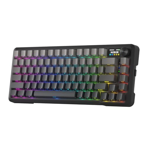 Redragon K724 PRO Wireless 81-Key Gasket Gaming Keyboard, TFT Screen & Knob | Easy-Control LED Info Display, 0-Delay Tri-Mode, Cushioned 5-Layer Noise Dampening for Creamy Thocky Sound, Compact 80% Size - color: Concrete Jungle, size: 81 Keys + LCD Screen