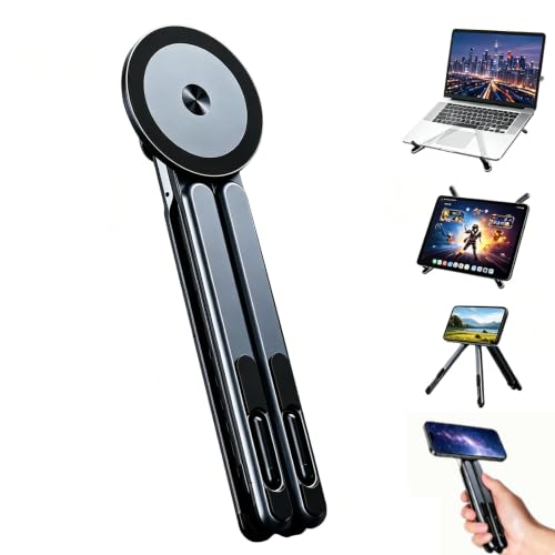 4-in-1 Foldable Laptop Stand with N52 MagSafe Magnetic Phone Holder, Silver Aerospace Aluminum Portable Desk Tripod Mount, Compatible with MacBook Pro iPad for Travel Vlogging - color: Grey