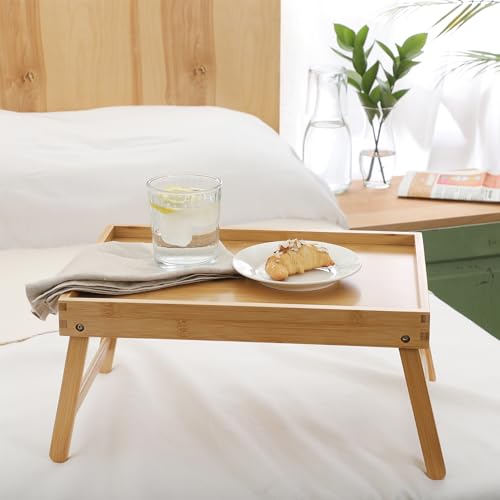 Gibson Home Continental Bamboo Bed Tray with Folding Legs, for Breakfast, Eating, Working, Laptop, Foldable Serving