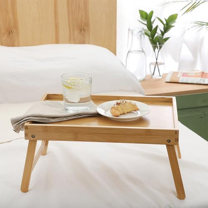 Gibson Home Continental Bamboo Bed Tray with Folding Legs, for Breakfast, Eating, Working, Laptop, Foldable Serving