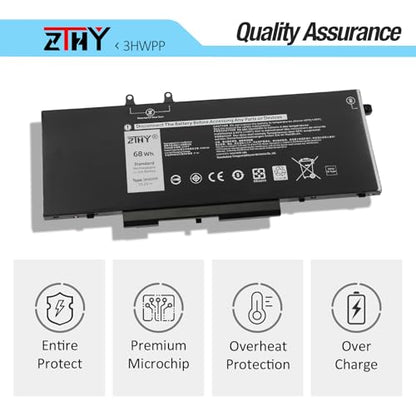 3HWPP Battery Replacement for Dell Latitude 5401 5410 5411 5501 5510 5511 | Precision 3541 3550 3551 Inspiron 7706 2-in-1 Inspiron 17 7500 7506 2-in-1 Black Laptop 03HWPP 451-BCMN 15.2V 68Wh 4Cell ZTHY - size: 9.45*6.30*0.28 inch 3HWPP