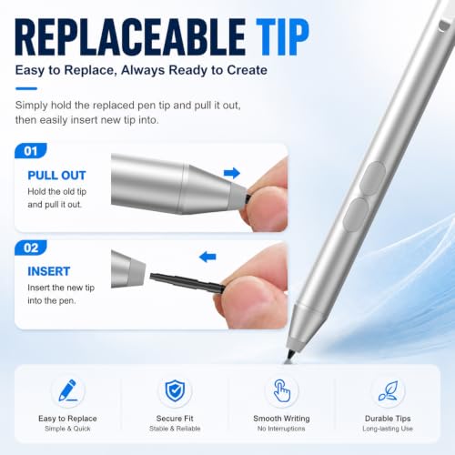 tesha Active Pen for ASUS ZenBook Vivobook, No Pairing, 2500Hr Battery | For ASUS ProArt ROG Flow ExpertBook, Palm Rejection, 1024 Pressure, Dual Buttons, Replaces SA201H SA203H for Students Doers - color: Silver