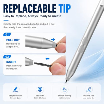 tesha Active Pen for ASUS ZenBook Vivobook, No Pairing, 2500Hr Battery | For ASUS ProArt ROG Flow ExpertBook, Palm Rejection, 1024 Pressure, Dual Buttons, Replaces SA201H SA203H for Students Doers - color: Silver