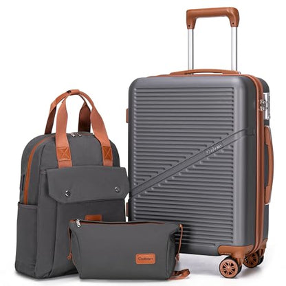 Cosbarn Carry On Luggage,3 Piece Suitcase Set,22x14x9 Airline Approved | Lightweight ABS Hardside Luggage, TSA-Approved Lock,Suitcases with 360° Spinner Wheels,20Inch,Matching Backpack,For Men&Women - color: Grey, style: Carry on Luggage With Backpack