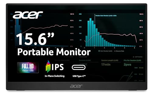 Acer Portable Monitor | 15.6" FHD IPS | Adaptive-Sync Support (FreeSync Compatible) | Slim Design | External Monitor for Laptop PC/Mac | 2 x USB 3.1 Type-C Port, HDMI 1.4 & Audio Out | PM161Q B1bmiuux - style: Home/Office