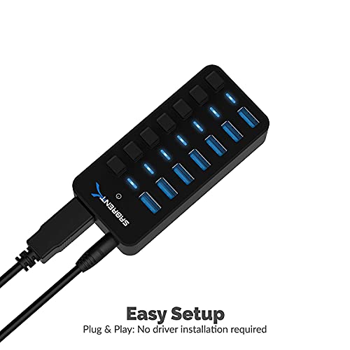 SABRENT 36W 7 Port USB 3.0 Hub with Individual Power Switches and LEDs Includes 36W 12V/3A Power Adapter (HB-BUP7) - size: 7-Port - 7 USB 3.0