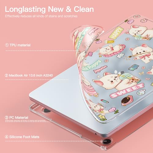 Batianda Premium Clear TPU Case for New MacBook Air 13.6" M5/M4/M3/M2 with Fun Pattern, Ultra-Slim Lightweight Protective Shell with Anti-Yellowing, Scratch Resistance & TPU Keyboard Cover, Cute Puppy - color: Cute Puppy