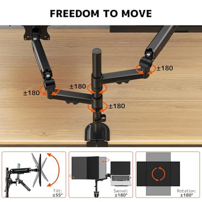 PUTORSEN Laptop Arm Mount for up to 35'' Monitors, Laptop Tray for Max 18'' Notebook, Fully Adjustable Spring Laptop Desk Mount Holds Max 19.8lbs, VESA 75x75/100x100 mm