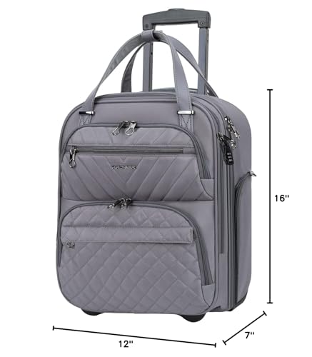 KROSER Carry On Underseat Multi-functional, 16-inch Underseater Lightweight Overnight Suitcase for Men Women, Grey - color: Dark Grey