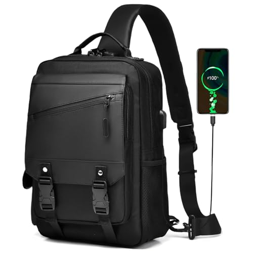 Crossbody Messenger Bag for Men: 13L Multi-pocket Satchel Sling Bags - color: Black