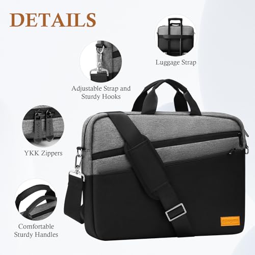 bagasin 15 15.6 16 inch Laptop Computer PC Shoulder Bag Carrying Case | Water-Repellent Fabric Briefcase, Lightweight Toploader, Business Casual or School - color: Grey, size: 15-16