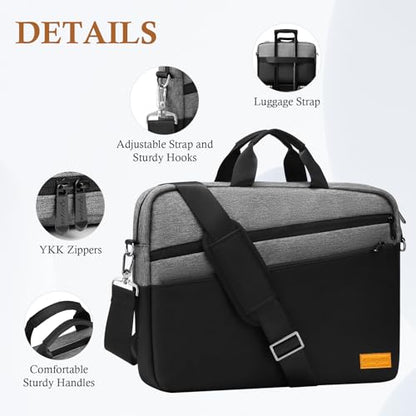 bagasin 15 15.6 16 inch Laptop Computer PC Shoulder Bag Carrying Case | Water-Repellent Fabric Briefcase, Lightweight Toploader, Business Casual or School - color: Grey, size: 15-16