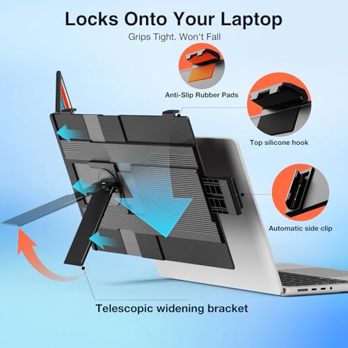 FLYTOCCA Laptop Screen Extender, 15.6" 1080P FHD IPS Display, Detachable Second Monitor Supports Vertical Mount, Plug & Play, Laptop Monitor Extender for 13"-17.3" Laptops, Windows, Mac, Chrome - size: 15.6" screen
