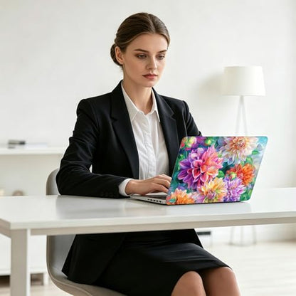 Universal Laptop Skin Decal, 3-Piece Vinyl Protector for 12 13 14 15.6" Notebook, Waterproof Anti-Scratch, Easy Trim & Bubble-Free Finish, Dahlia and Peony Flowers - color: Dahlia and Peony Flowers