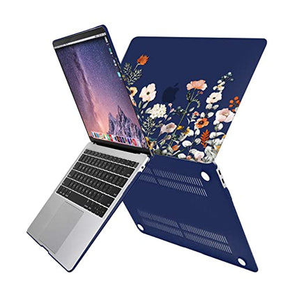 MOSISO Compatible with MacBook Air 13 inch Case M1 2022-2018, Blue | Retina Display, Plastic Garden Flowers Hard Shell&Keyboard Cover&Screen Protector, Release A2337 M1 A2179 A1932 - color: Blue